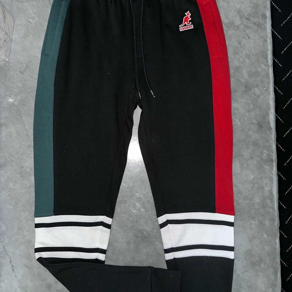Kangol Black Pants with Red and Green Panels